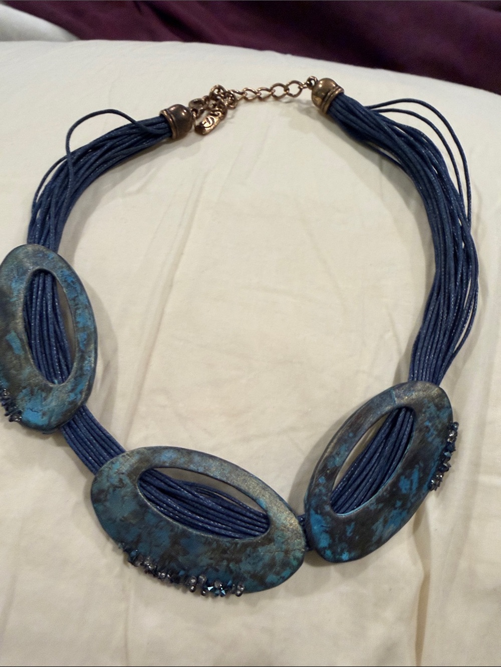 Blue Patina Multi-Strand Oval Accent Necklace